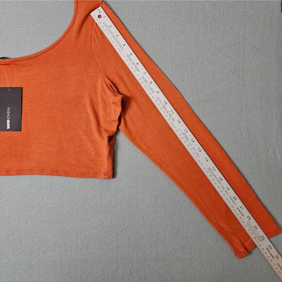 Fashion Nova Crop Top Rust Orange Long Sleeve Womens 2X Stretch Fall Scoop Neck - Picture 8 of 10
